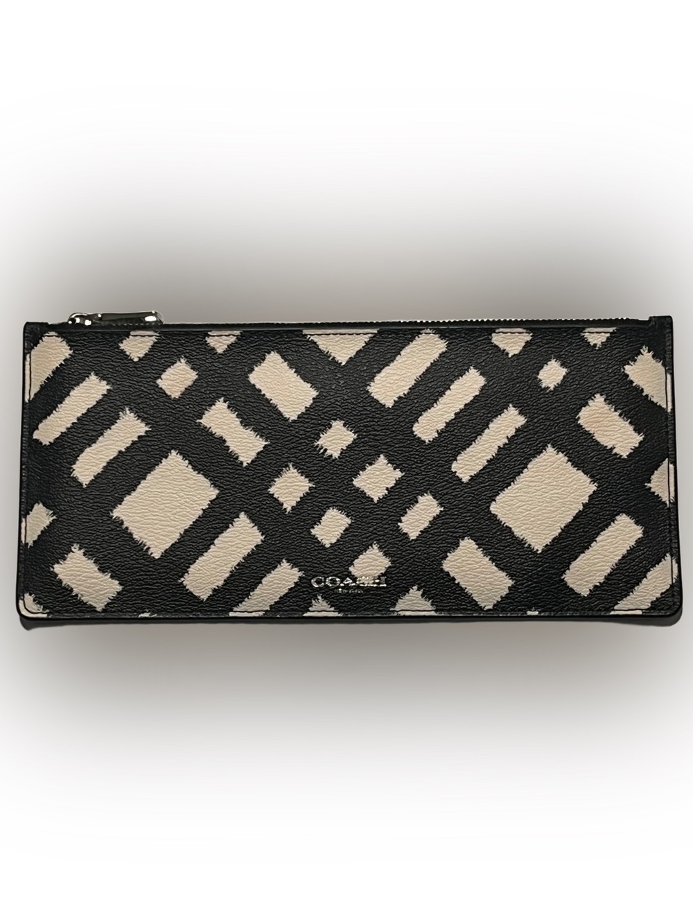 Coach Wild Plaid Long Slim Zip Top Pouch Waller With Silver Hardware